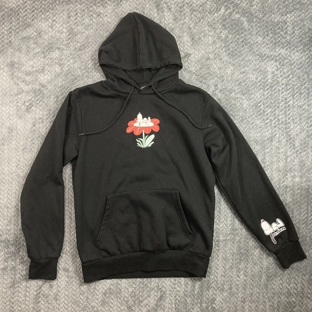 Peanuts Hoodie Women S Snoopy Flower Graphic Black Pullover Sweatshirt